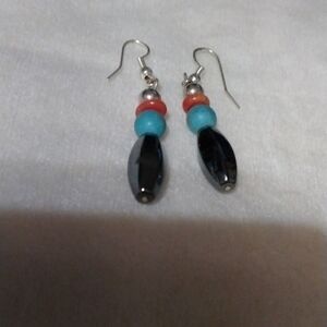 Hematite Hand beaded earrings silver tone NWT (sku 265)
